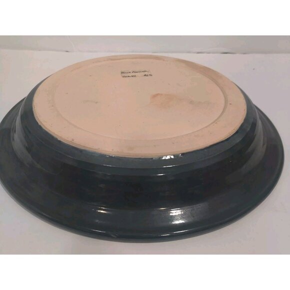 Studio Art Pottery Platter / Bowl Swirls Solid Dark Green/Black? 13x13x2" Signed - Picture 12 of 16